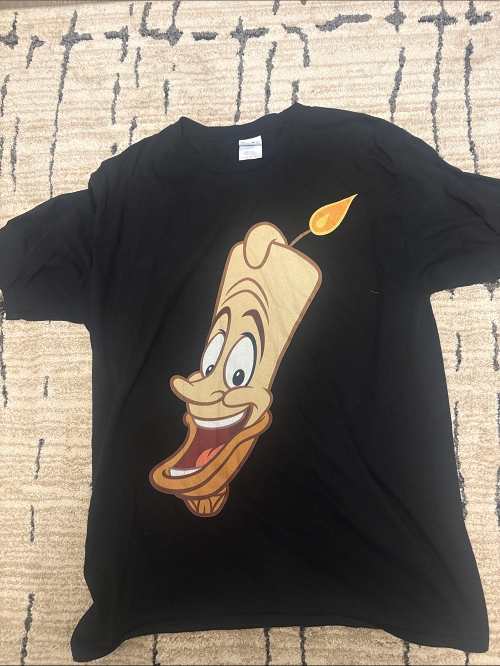 Port and Company Black T-Shirt with Smiling Candle Cartoon